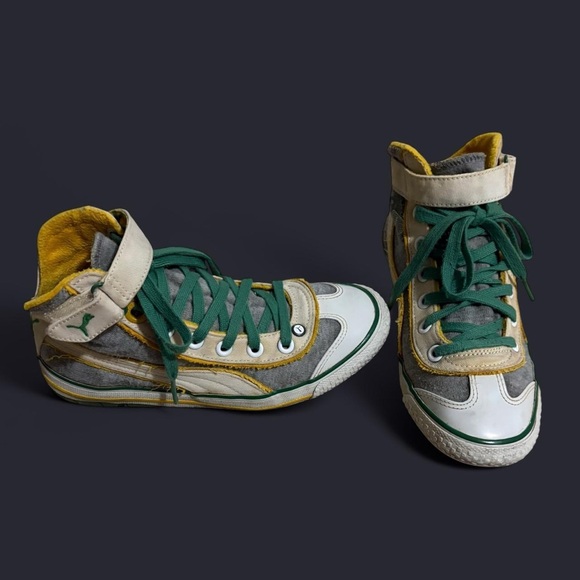 Puma High-Top Sneakers in Green, Yellow, Gray, and White - Picture 2 of 8
